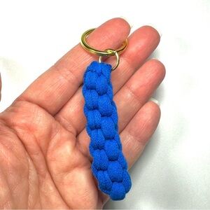 Blue Box Knot Keychain Gold Ring Braid T-Shirt Yarn Macrame Nautical Lanyard